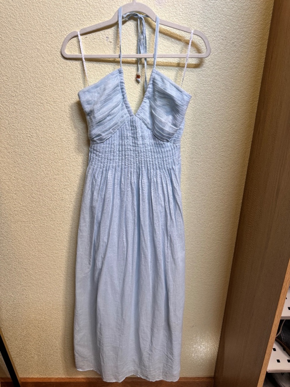 Kylene Light Blue Pleated Halter Maxi Dress